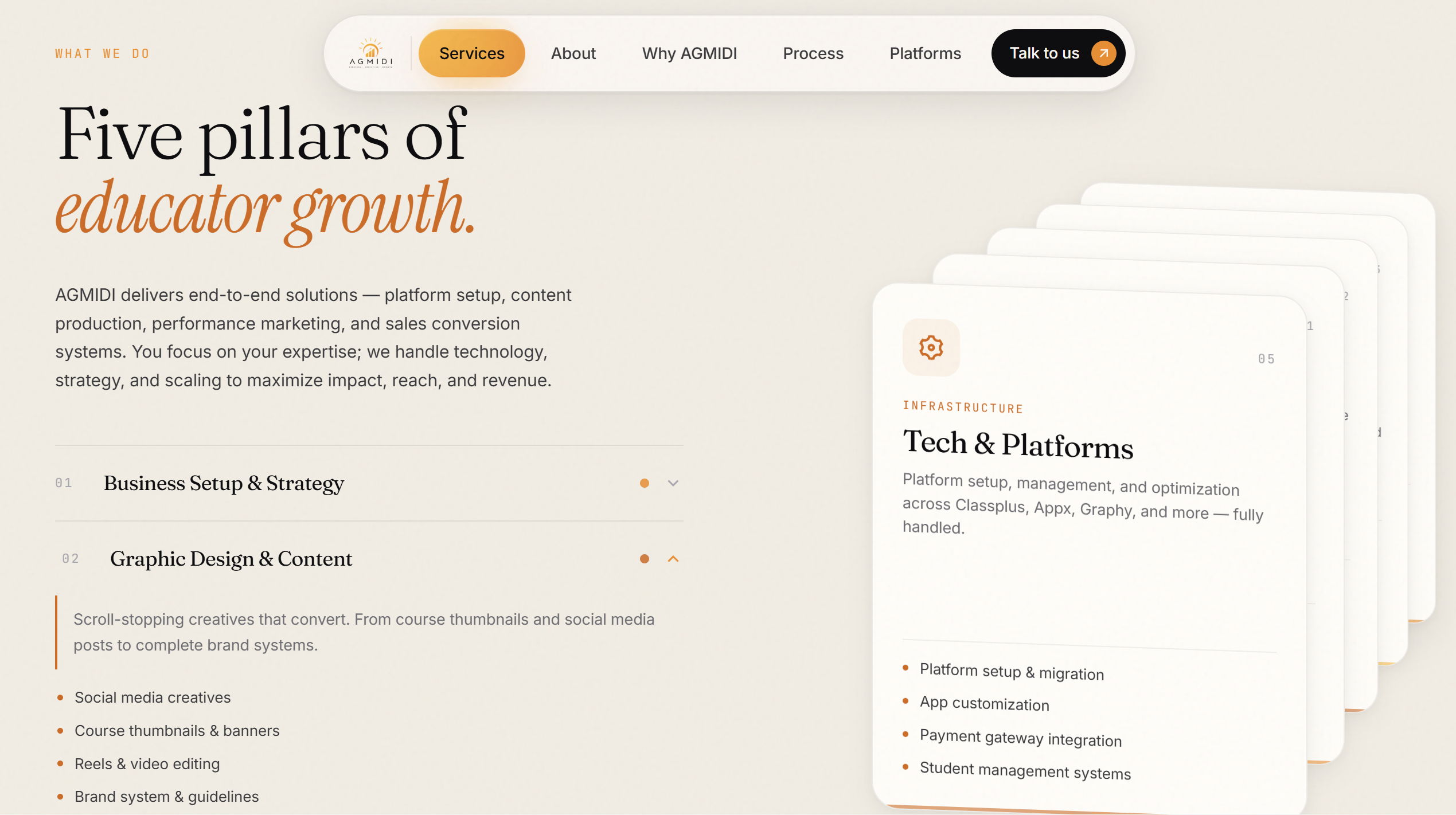 AGMIDI — conversion-focused landing section for course creators