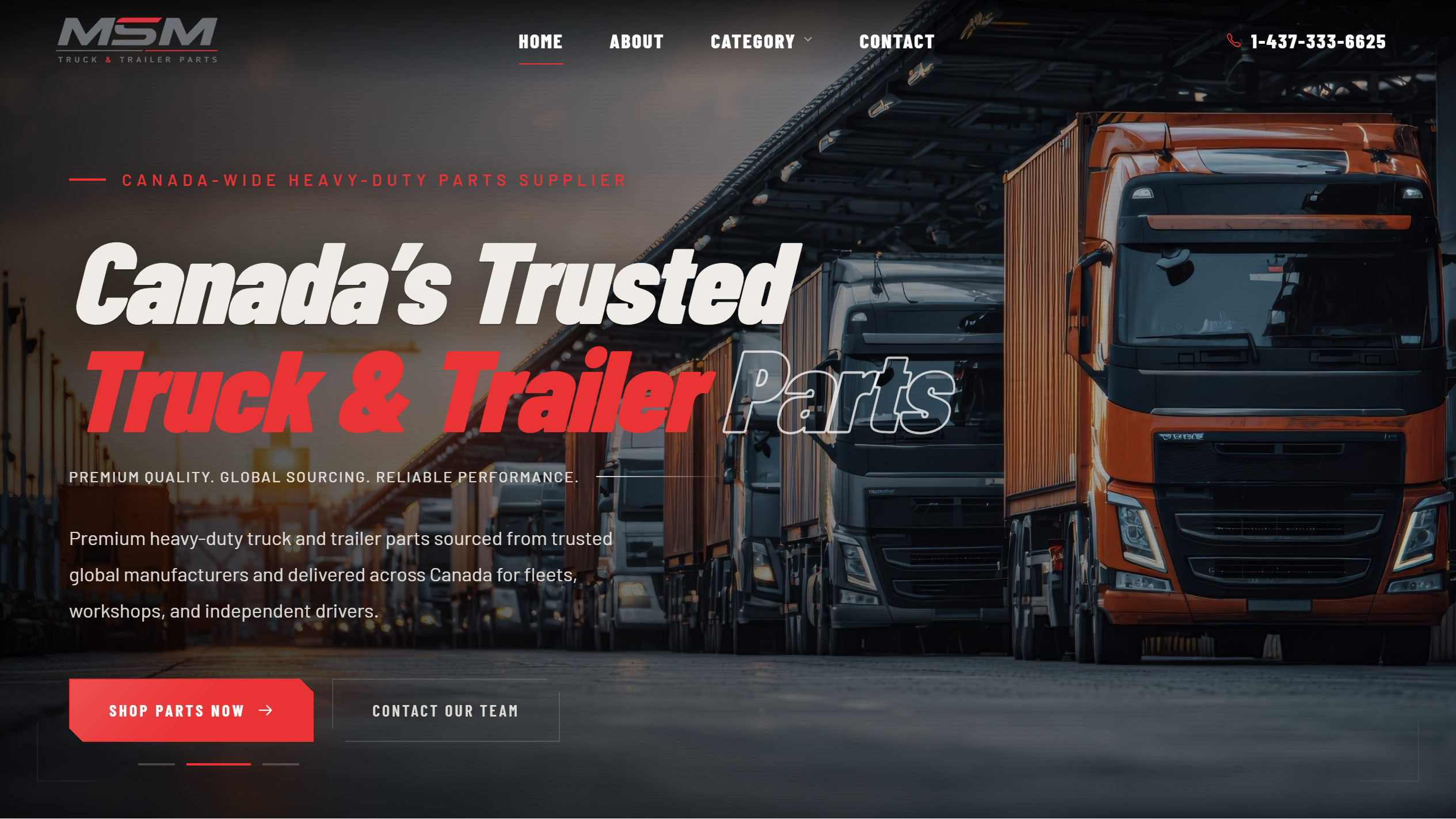 MSM Truck & Trailer Parts — e-commerce homepage for Canada's heavy-duty truck parts